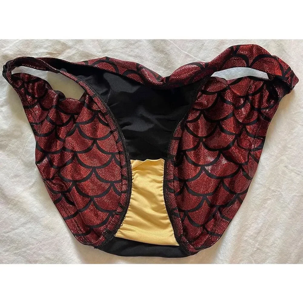 Living Dead Clothing Mermaid Bikini Bottom | Red Foil Scale Goth Swimwear